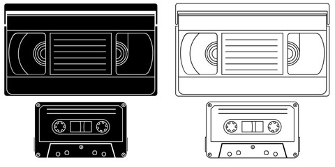 Retro Video and Audio Tape Cassettes, Audio Visual graphic element isolated on a transparent background