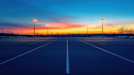 Fototapeta premium Empty parking lot at sunset.