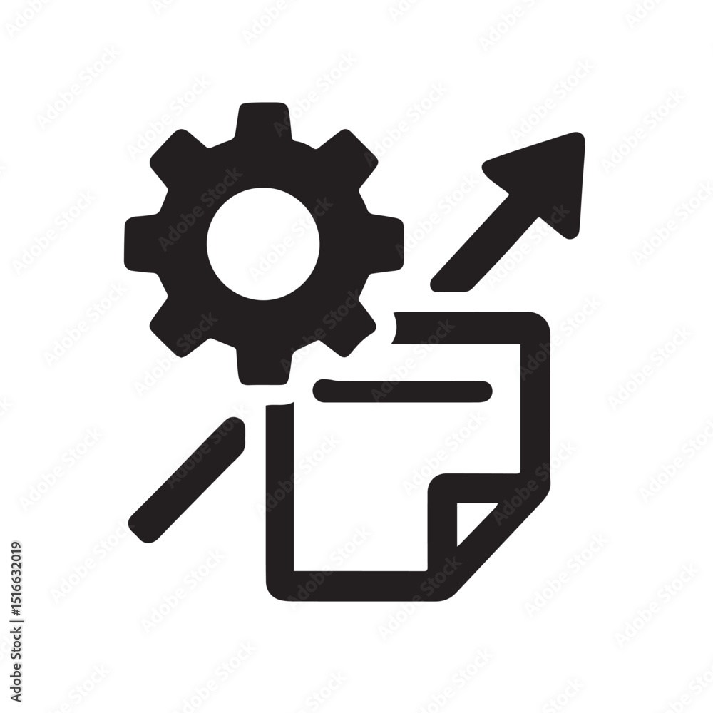 Poster workflow optimization icon: a minimalist icon representing the seamless integration of gears and a d