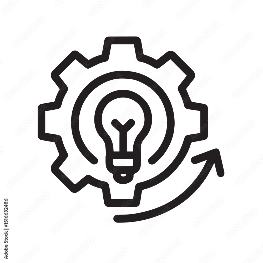 Poster idea and innovation: a lightbulb, the universal symbol of innovation, nested within the cogwheel, si