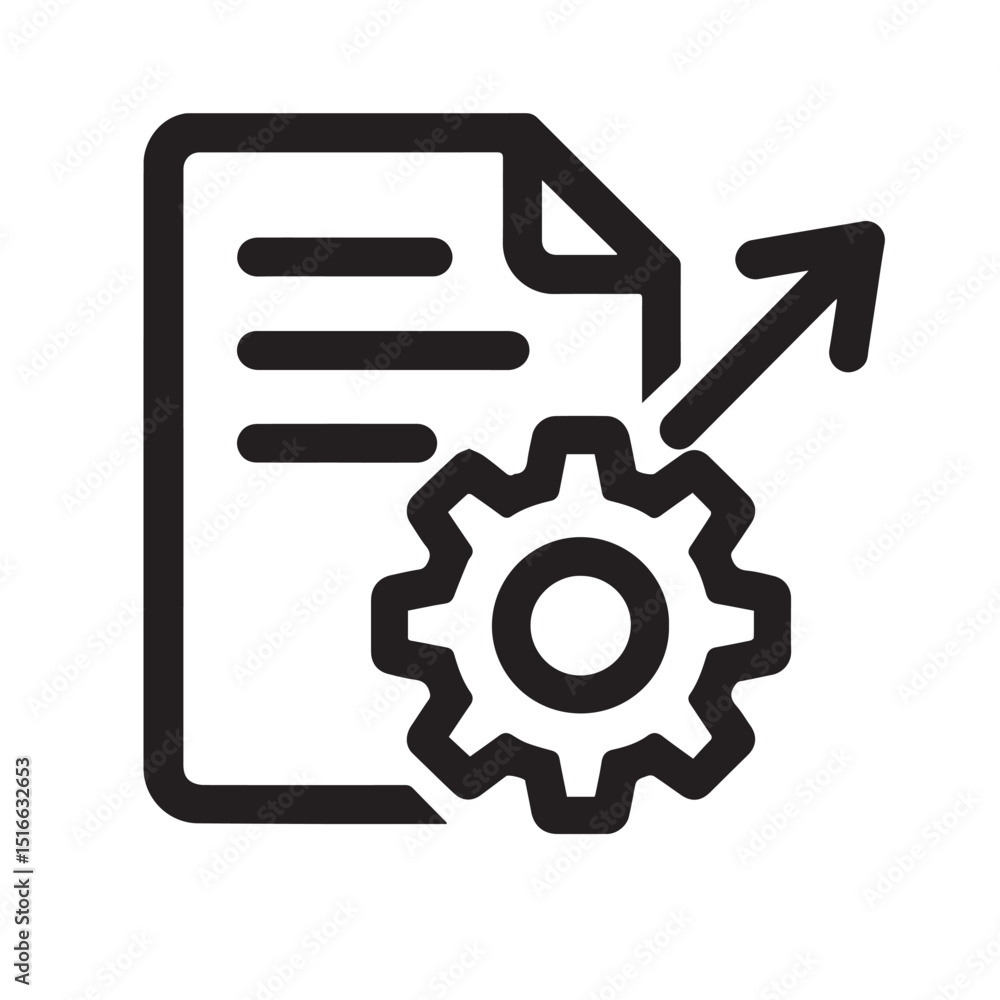Poster document process optimization: a modern icon depicts a document with an arrow, symbolizing streamlin