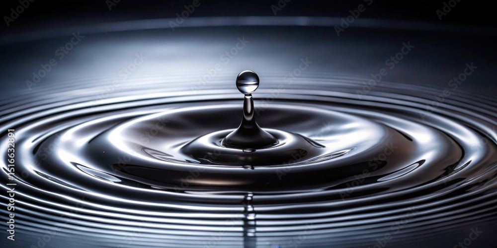 Aufkleber a single drop of liquid creates expanding circular waves on a dark reflective surface
