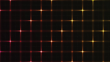 glowing light square grid background. gradient neon effect in red, orange, and yellow on black