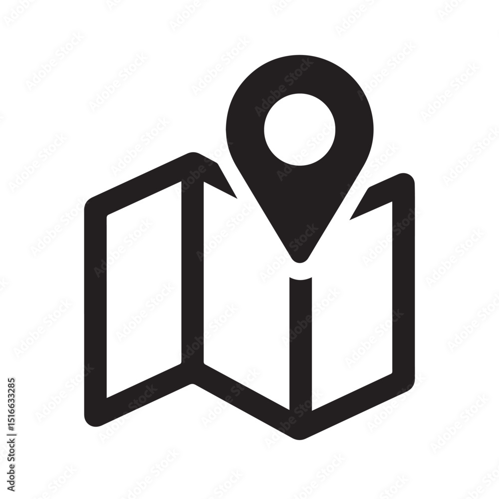Aufkleber navigation and direction: a graphic of a map icon with a marker pin representing travel destination.
