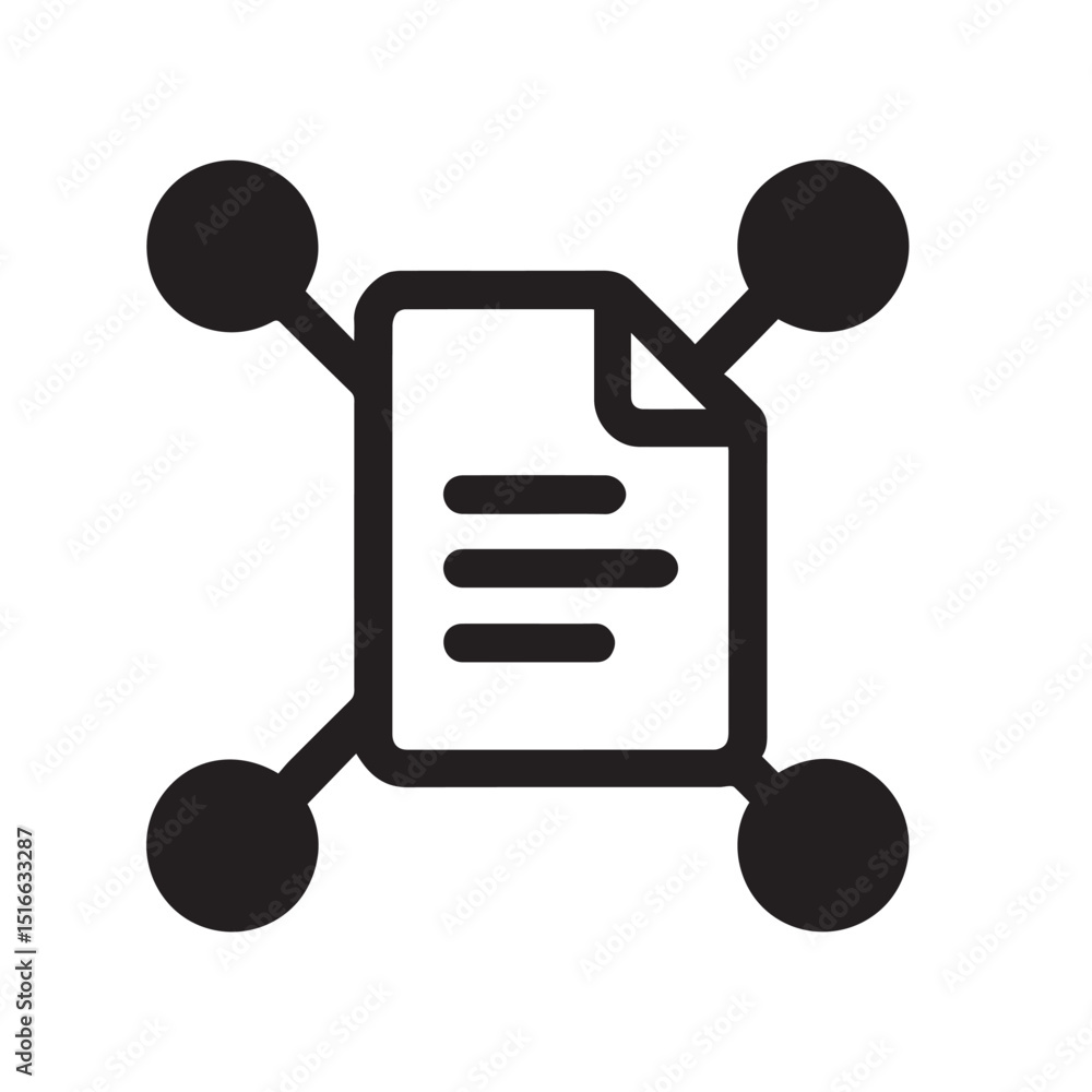 Poster document network: a sleek document icon connected to a network of nodes, illustrating data sharing.