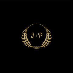 Naklejka premium JP beautiful, feminine and elegant wedding monogram initial logo with circle floral gold