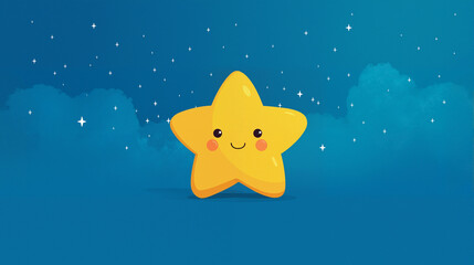 Happy Cartoon Star with a Smiling Face in a Starry Night Sky