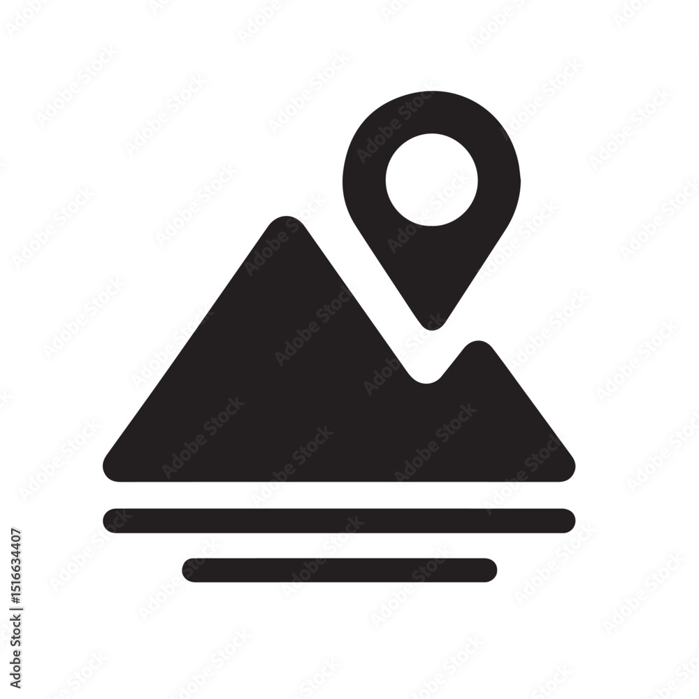 Poster mountain location icon: this image presents a stylized representation of a mountain range, with a lo