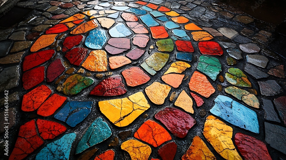Poster vibrant stone mosaic displaying a spectrum of colors and irregular shapes