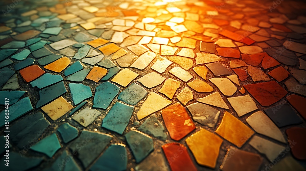 Poster abstract mosaic floor pattern featuring warm and cool color transitions