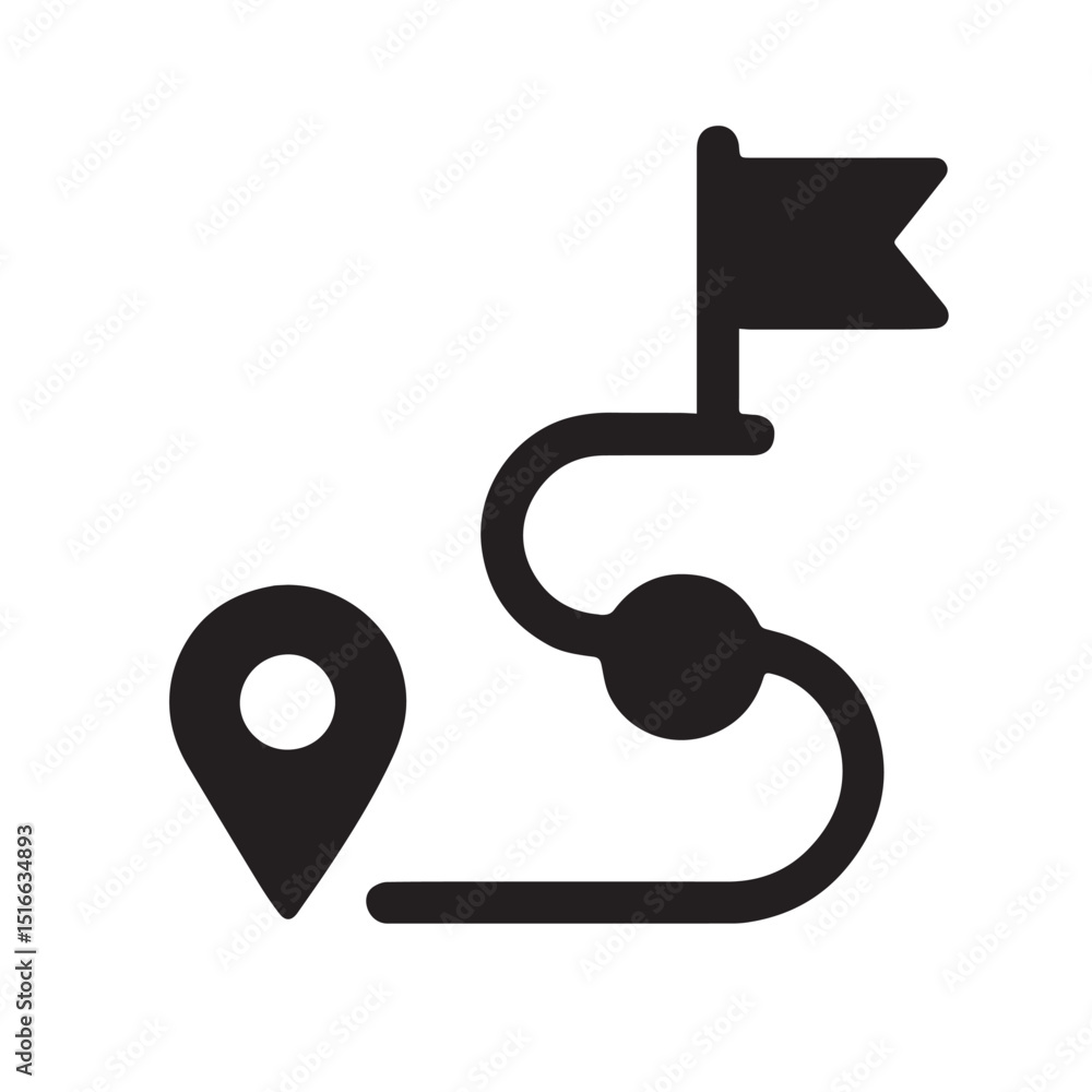 Poster destination in sight: a minimalist illustration portrays a journey's essence with a flag marking the