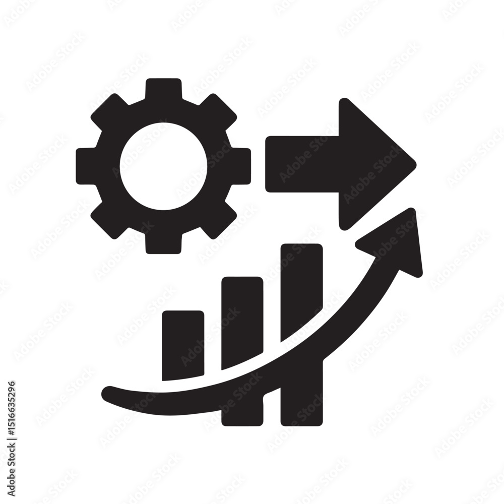 Poster efficiency and growth: a visually engaging graphic, illustrating a harmonious integration of gears, 