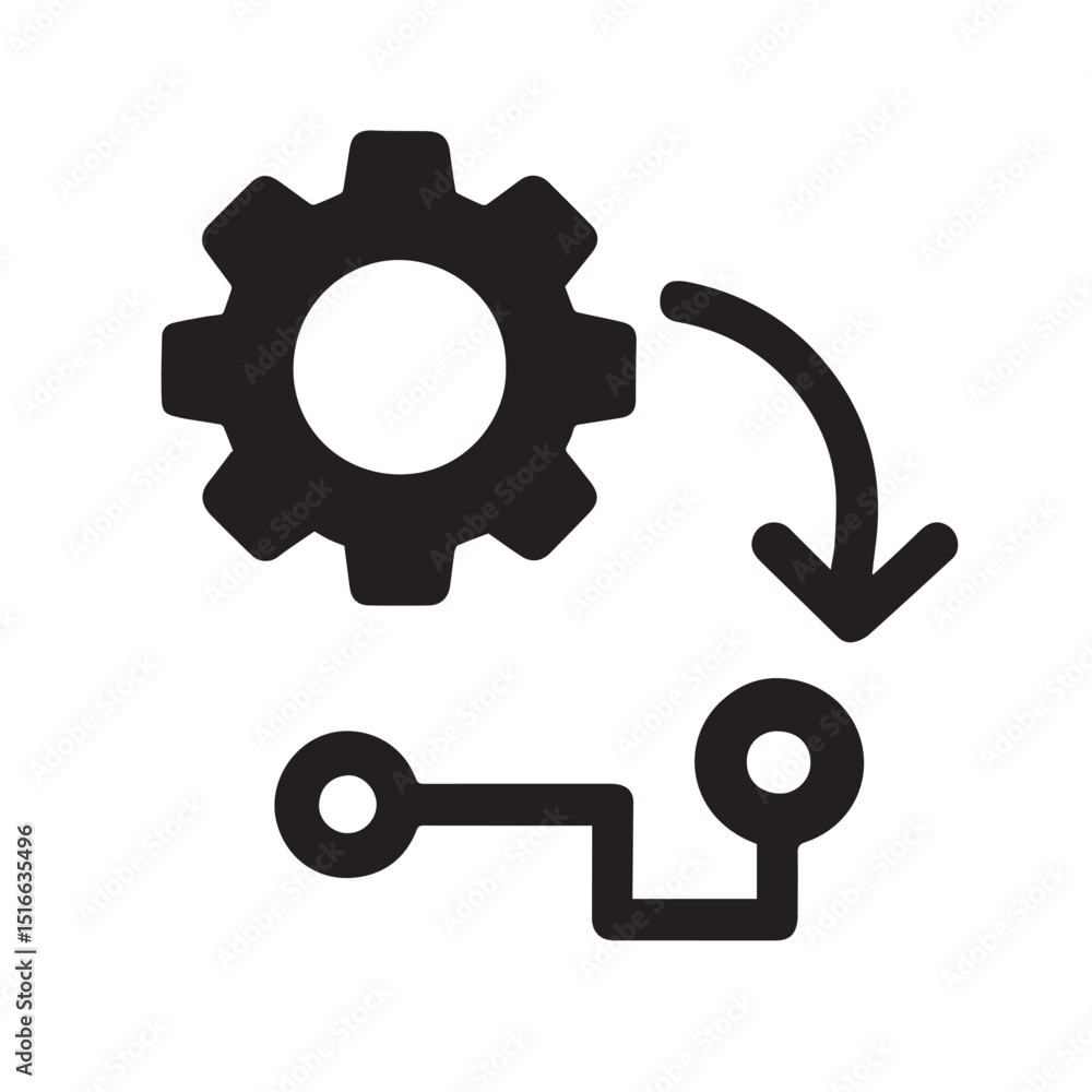 Poster process of implementation: an illustration of gear with a turning arrow, signifying a seamless proce