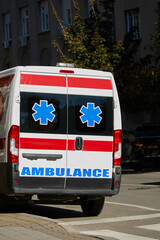 Ambulance van on European city streets.