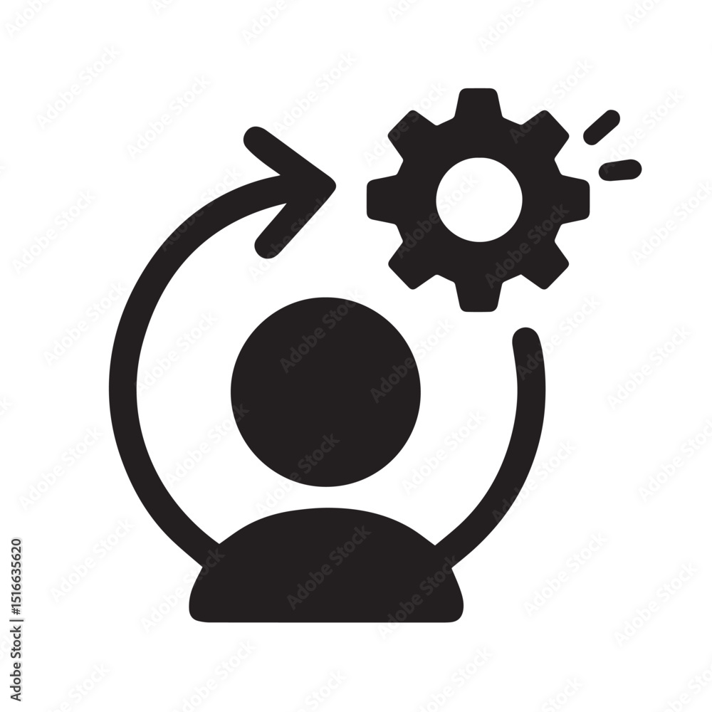 Poster streamline silhouette: an artistic representation of a person surrounded by a looping arrow and gear