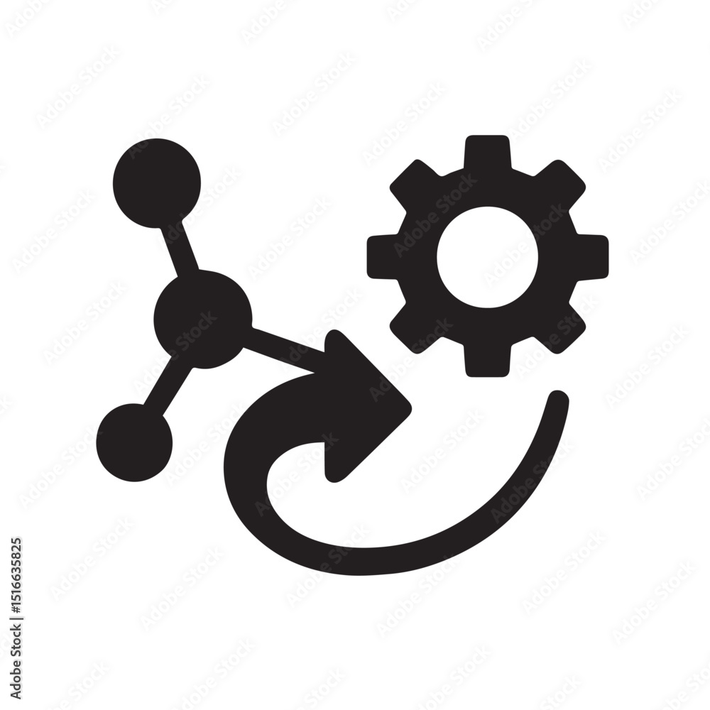 Poster process optimization icon: a stylized icon depicting a gear and molecule linked by a curved arrow, s