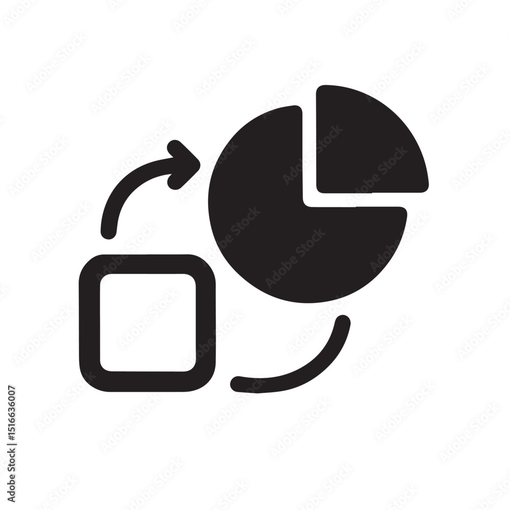 Poster business analytics icon: an illustrative representation of business analytics, a pie chart connected