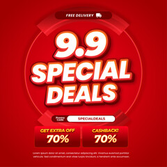 9.9 Special Shopping Sale discount deals Simple Red gradient Editable text effect mix Circle Promotion marketing banner