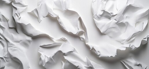 Obraz premium Crumpled White Paper Texture with Sharp Shadows and Creased Folds.