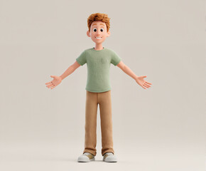 Cartoon Character with Open Arms in a Light Background