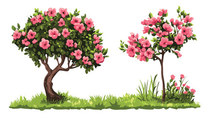 Fototapeta premium Gorgeous Flowers, Trees, and Bushes in Flat Style Vector Illustration