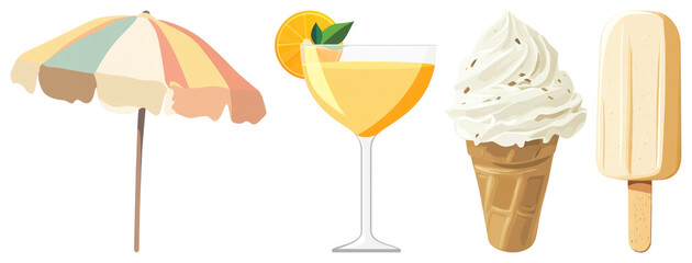 PNG Summer treats and relaxation, element set on transparent background