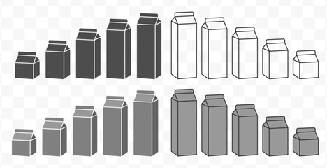 Carton packaging icon symbol. Packaging for liquid, Kefir, milk, juice. Nutrition Package empty Logo, sign. Vector illustration image. Isolated on white background.