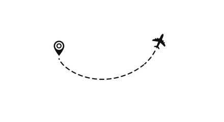 Simple plane route with destination pin, symbolizing travel and navigation graphics