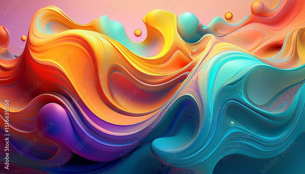 Poster abstract vibrant fluid shapes flowing soft gradient colors