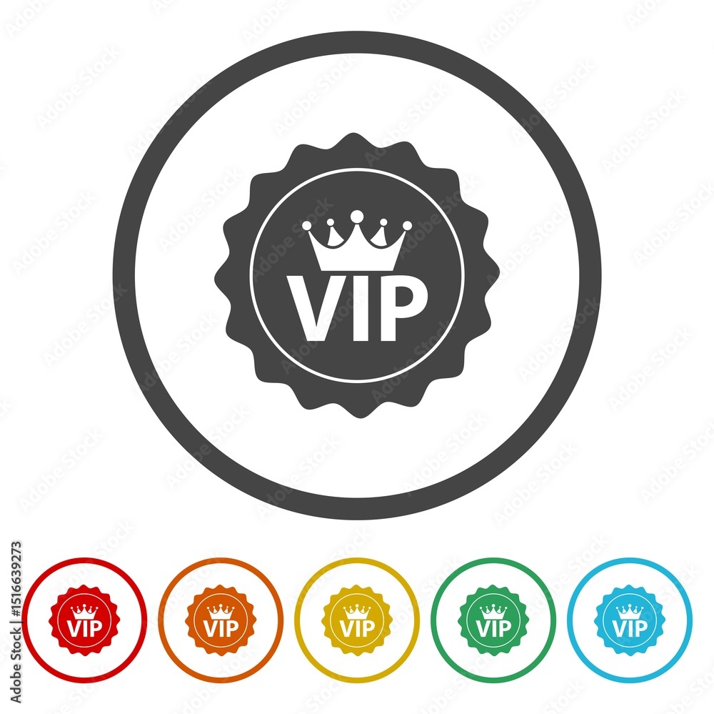 Aufkleber vip badge icon. set icons in color circle buttons