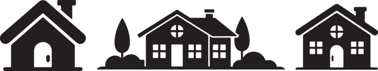 Set of silhouette icons related to apartment, flat, home, architecture, property, building, residential, silhouette vector icon set on white background.
