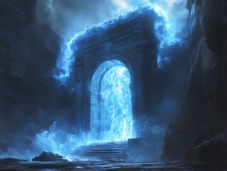 Mystical Arcane Portal Leading to Energetic Realms in a Dramatic Landscape