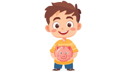 Young Boy Holding Piggy Bank, Demonstrating Concept of Saving Money