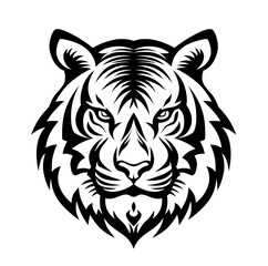  The Wild Tiger Head tattoo style in black and white. Tiger head design element on isolated background. Contour tiger head.