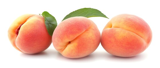 Three Peaches with Leaves