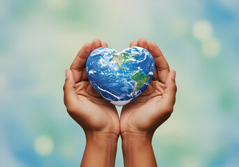 Heart-Shaped Earth Held in Caring Hands