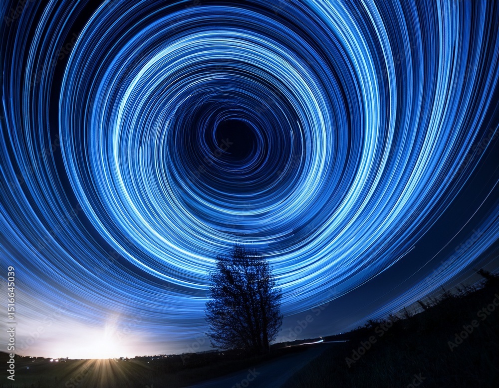 Poster vibrant blue light trails create dynamic visual effects in mesmerizing swirl