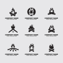 Collection of Campfire-Themed Logo Designs for Outdoor Enthusiasts