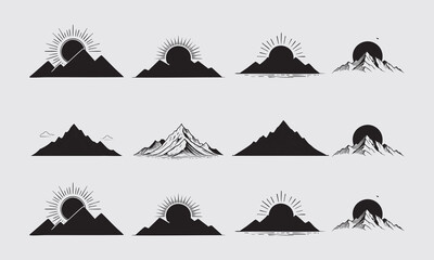 Set of Mountain-Themed Logo Designs with Customizable Branding Options