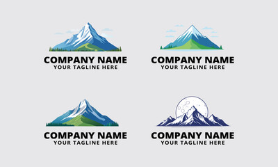 Set of Mountain-Themed Logo Designs with Customizable Branding Options