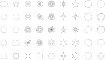 Vector Abstract line icons Collection, Geometric Shapes set - modern and retro aesthetic figure star oval spiral flower and other primitive design elements.