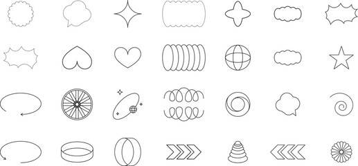 Vector Abstract line icons Collection, Geometric Shapes set - modern and retro aesthetic figure star oval spiral flower and other primitive design elements.