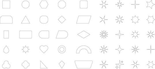 Vector Abstract line icons Collection, Geometric Shapes set - modern and retro aesthetic figure star oval spiral flower and other primitive design elements.