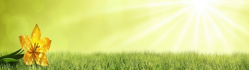 Obraz premium Sunny meadow with a single yellow flower