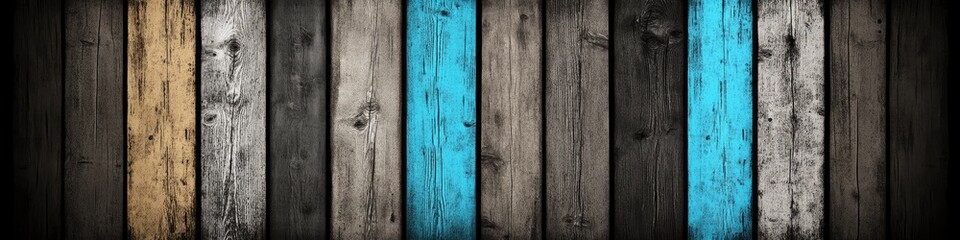 Aged wood planks with teal accents