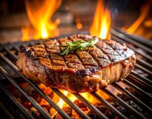 Grilled steak on hot grill (1)