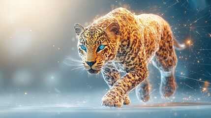 a humanoid leopard illuminated by cinematic lighting, rendered through digital illustration techniques using state of the art technology