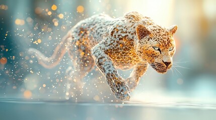 a humanoid leopard illuminated by cinematic lighting, rendered through digital illustration techniques using state of the art technology