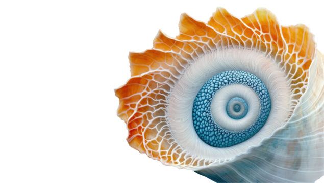 Intricate spiral shell detail, vibrant colors