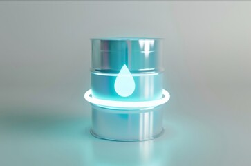 Hydro-Innovation: A conceptual futuristic design, this artwork showcases a digital visualization of a stylized barrel, translucent with a glowing water drop inside, symbolizing the innovation.